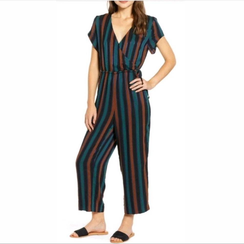 Madewell Striped short sleeves wrap top jumpsuit size 10